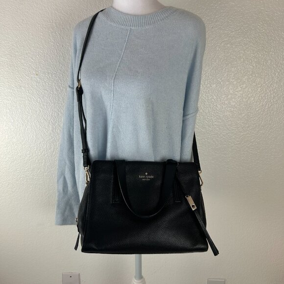 Kate Spade Dominique Street Satchel Bag Black Pebbled Leather Crossbody Medium - Picture 5 of 10